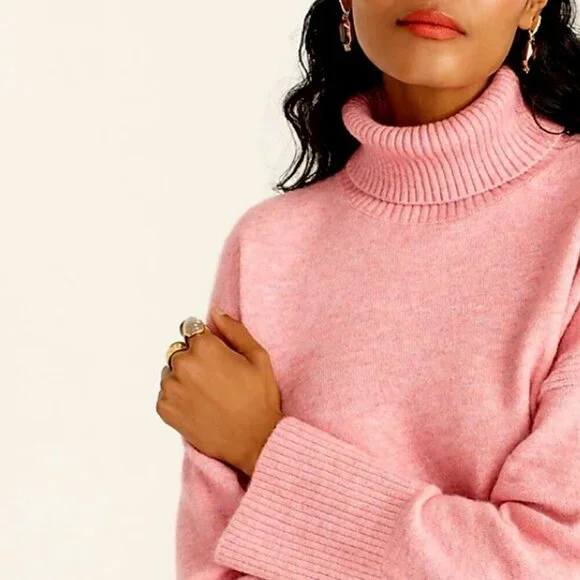 J. Crew Pink Merino Wool Alpaca Knit Turtleneck Sweater in Supersoft Yarn M